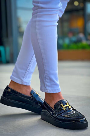 J027 Bağcıksız Ortopedik Taban Günlük Rugan Erkek Klasik Ayakkabı ST Siyah