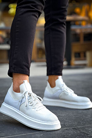 J2408 Fusion Ortopedik Taban Günlük Triko Erkek Sneaker Spor Ayakkabı TBT Beyaz