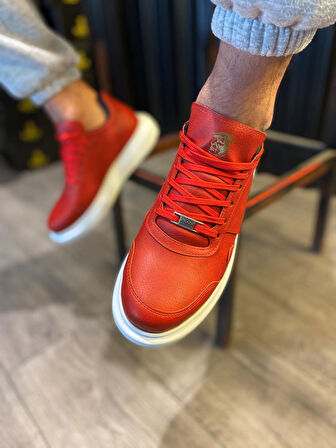 J040 Bağcıklı Ortopedik Taban Erkek Günlük Sneaker Spor Ayakkabı BT Kırmızı