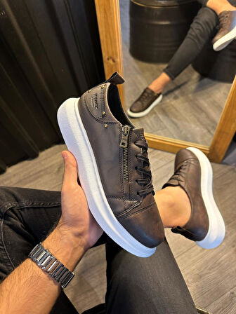 J555 Bağcıklı Fermuarlı Ortopedik Taban Erkek Günlük Sneaker Spor Ayakkabı BT Mat Kahverengi