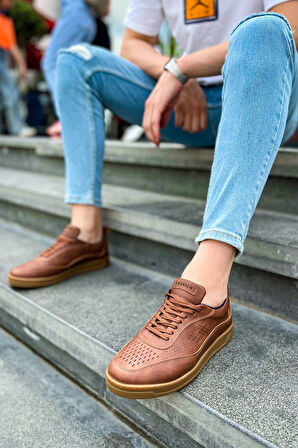 J157 Retro Ortopedik Taban Günlük Cilt Erkek Sneaker Spor Ayakkabı CTT Taba