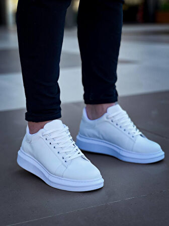 J-X500 Bağcıklı Ortopedik Taban Günlük Erkek Spor Sneaker Ayakkabı BT Beyaz