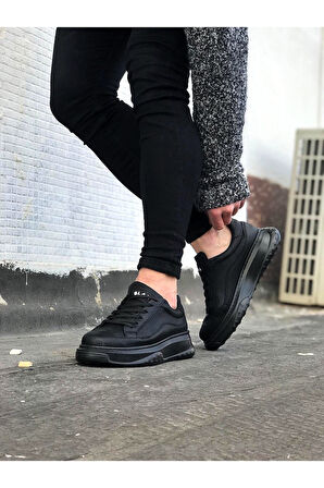 J507 Bağcıklı Ortopedik Taban Erkek Sneaker Günlük Ayakkabı ST Siyah