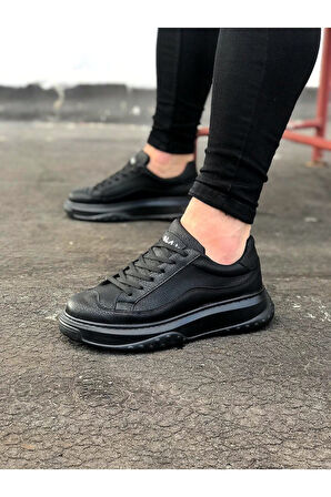 J507 Bağcıklı Ortopedik Taban Erkek Sneaker Günlük Ayakkabı ST Siyah