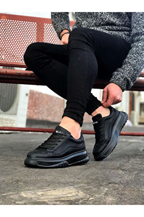 J507 Bağcıklı Ortopedik Taban Erkek Sneaker Günlük Ayakkabı ST Siyah