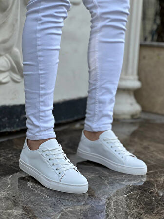 J122 Bağcıklı Ortopedik Taban Günlük Erkek Spor Sneaker Ayakkabı BT Beyaz