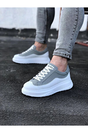 J507 Bağcıklı Ortopedik Taban Erkek Sneaker Günlük Ayakkabı BT Gri/Beyaz