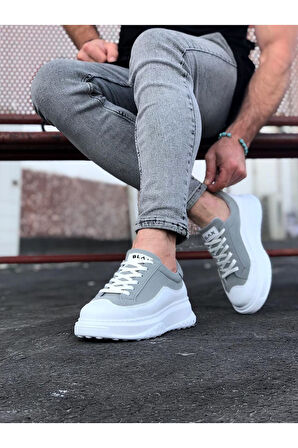 J507 Bağcıklı Ortopedik Taban Erkek Sneaker Günlük Ayakkabı BT Gri/Beyaz