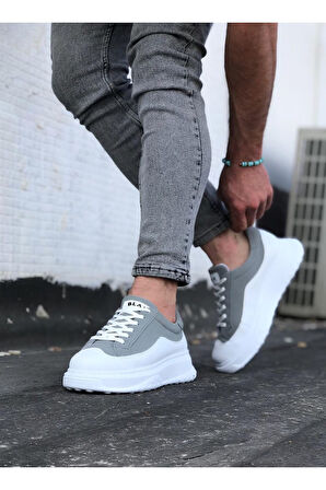 J507 Bağcıklı Ortopedik Taban Erkek Sneaker Günlük Ayakkabı BT Gri/Beyaz