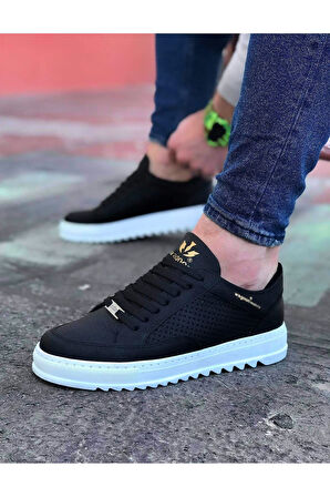J505 Bağcıklı Ortopedik Taban Erkek Sneaker Günlük Ayakkabı BT Siyah