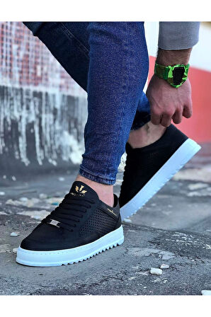 J505 Bağcıklı Ortopedik Taban Erkek Sneaker Günlük Ayakkabı BT Siyah