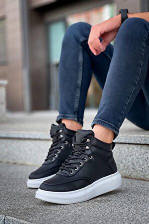 J0994 Bağcıklı Ortopedik Taban Suya ve Soğuğa Dayanıklı Günlük Kışlık Cilt Erkek Bot BT Siyah