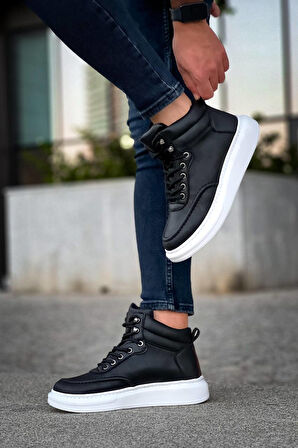 J0994 Bağcıklı Ortopedik Taban Suya ve Soğuğa Dayanıklı Günlük Kışlık Cilt Erkek Bot BT Siyah