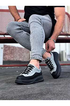 J507 Bağcıklı Ortopedik Taban Erkek Sneaker Günlük Ayakkabı ST Gri/Siyah