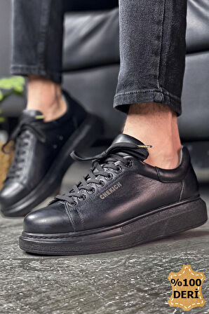 J257 Estrella Ortopedik Taban Günlük Hakiki Cilt Deri Erkek Sneaker Spor Ayakkabı CST Siyah