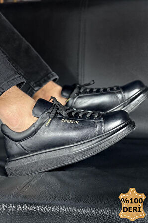 J257 Estrella Ortopedik Taban Günlük Hakiki Cilt Deri Erkek Sneaker Spor Ayakkabı CST Siyah