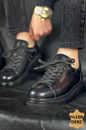 J257 Estrella Ortopedik Taban Günlük Hakiki Cilt Deri Erkek Sneaker Spor Ayakkabı CST Siyah