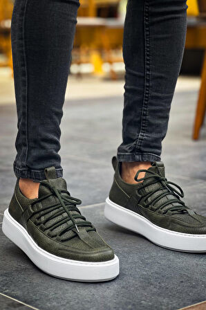 J159 Saturn Ortopedik Taban Günlük Cilt Erkek Sneaker Spor Ayakkabı CBT Haki