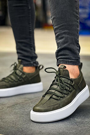 J159 Saturn Ortopedik Taban Günlük Cilt Erkek Sneaker Spor Ayakkabı CBT Haki