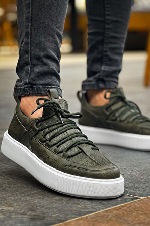J159 Saturn Ortopedik Taban Günlük Cilt Erkek Sneaker Spor Ayakkabı CBT Haki