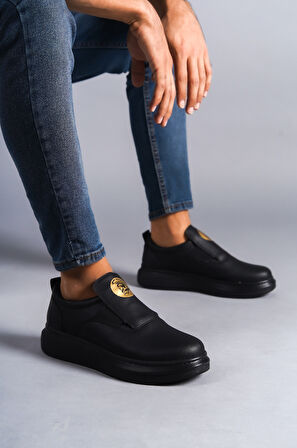 J161 Bağcıksız Lastikli Ortopedik Taban Erkek Sneaker Günlük Ayakkabı ST Siyah