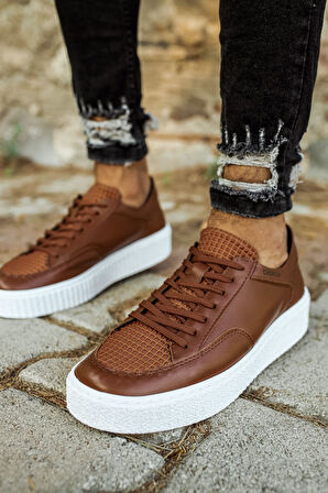 J017 Pyramid Ortopedik Taban Günlük Cilt Erkek Sneaker Spor Ayakkabı CBT Taba