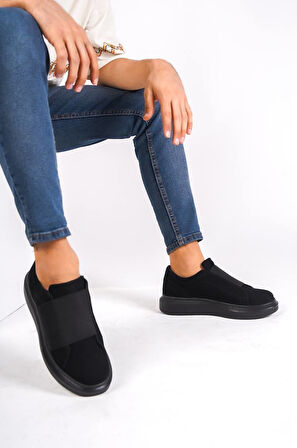 J040 Bağcıksız Kalın Lastikli Ortopedik Taban Süet Günlük Erkek Spor Sneaker Ayakkabı ST Siyah