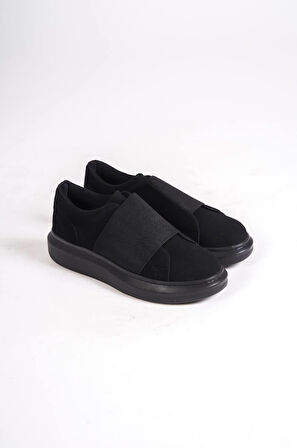 J040 Bağcıksız Kalın Lastikli Ortopedik Taban Süet Günlük Erkek Spor Sneaker Ayakkabı ST Siyah