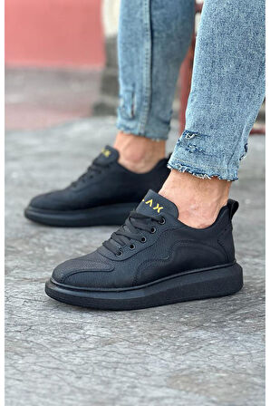 J301 Bağcıklı Ortopedik Taban Erkek Sneaker Günlük Ayakkabı ST Siyah