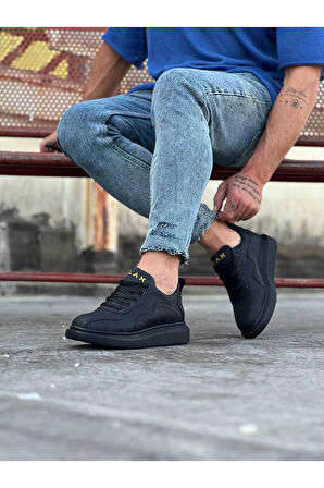 J301 Bağcıklı Ortopedik Taban Erkek Sneaker Günlük Ayakkabı ST Siyah