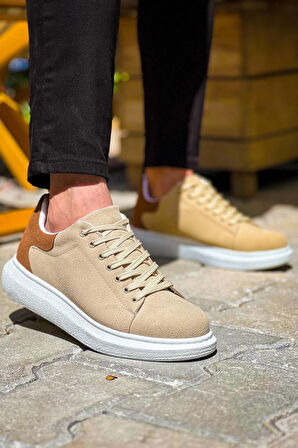 J-X500 Bağcıklı Ortopedik Taban Günlük Süet Erkek Spor Sneaker Ayakkabı BT Bej/Taba