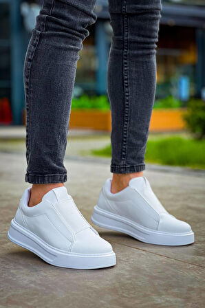 J007 Bağcıksız Lastikli Ortopedik Taban Tek Bant Erkek Spor Sneaker Ayakkabı BT Beyaz