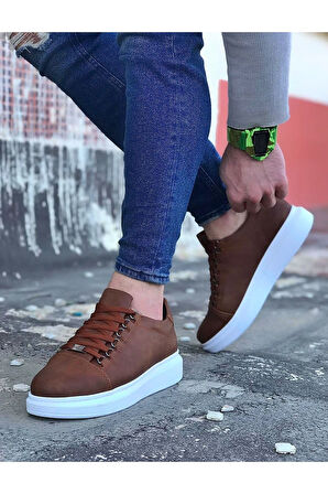 J08 Bağcıklı Ortopedik Taban Erkek Sneaker Günlük Ayakkabı BT Taba