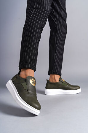 J161 Bağcıksız Lastikli Ortopedik Taban Erkek Sneaker Günlük Ayakkabı BT Haki