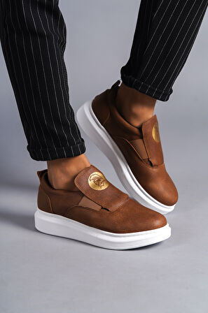 J161 Bağcıksız Lastikli Ortopedik Taban Erkek Sneaker Günlük Ayakkabı BT Taba