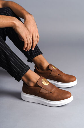 J161 Bağcıksız Lastikli Ortopedik Taban Erkek Sneaker Günlük Ayakkabı BT Taba