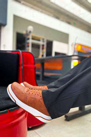 J075 Signature Ortopedik Taban Günlük Cilt Erkek Sneaker Spor Ayakkabı CBT Taba