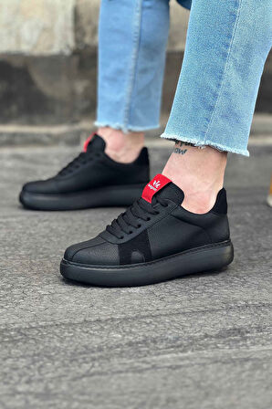 J040 Bağcıklı Ortopedik Taban Erkek Sneaker Günlük Ayakkabı ST Siyah