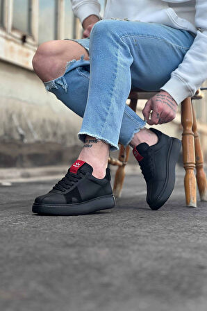 J040 Bağcıklı Ortopedik Taban Erkek Sneaker Günlük Ayakkabı ST Siyah