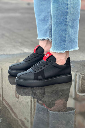 J040 Bağcıklı Ortopedik Taban Erkek Sneaker Günlük Ayakkabı ST Siyah