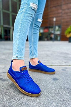 J157 Retro Ortopedik Taban Günlük Cilt Erkek Sneaker Spor Ayakkabı CTT Mavi
