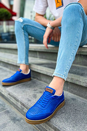 J157 Retro Ortopedik Taban Günlük Cilt Erkek Sneaker Spor Ayakkabı CTT Mavi