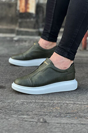 J023 Bağcıksız Lastikli Ortopedik Taban Erkek Sneaker Günlük Ayakkabı BT Haki