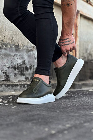 J023 Bağcıksız Lastikli Ortopedik Taban Erkek Sneaker Günlük Ayakkabı BT Haki