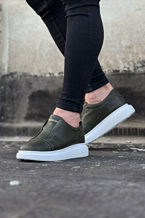 J023 Bağcıksız Lastikli Ortopedik Taban Erkek Sneaker Günlük Ayakkabı BT Haki