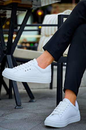 J-X7 Bağcıklı Ortopedik Taban Günlük Cilt Erkek Spor Sneaker Ayakkabı BT Beyaz