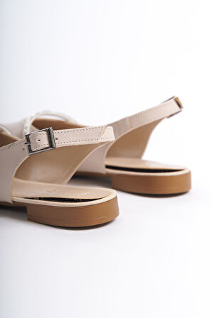 AISHA Tokalı Ortopedik Rahat Taban Taş Detaylı Kadın Babet Ayakkabı KT Krem