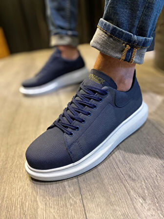 J045 Bağcıklı Ortopedik Taban Günlük Erkek Spor Sneaker Ayakkabı BT Lacivert