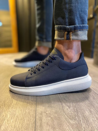 J045 Bağcıklı Ortopedik Taban Günlük Erkek Spor Sneaker Ayakkabı BT Lacivert