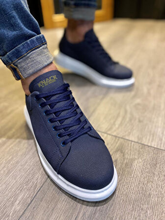 J045 Bağcıklı Ortopedik Taban Günlük Erkek Spor Sneaker Ayakkabı BT Lacivert